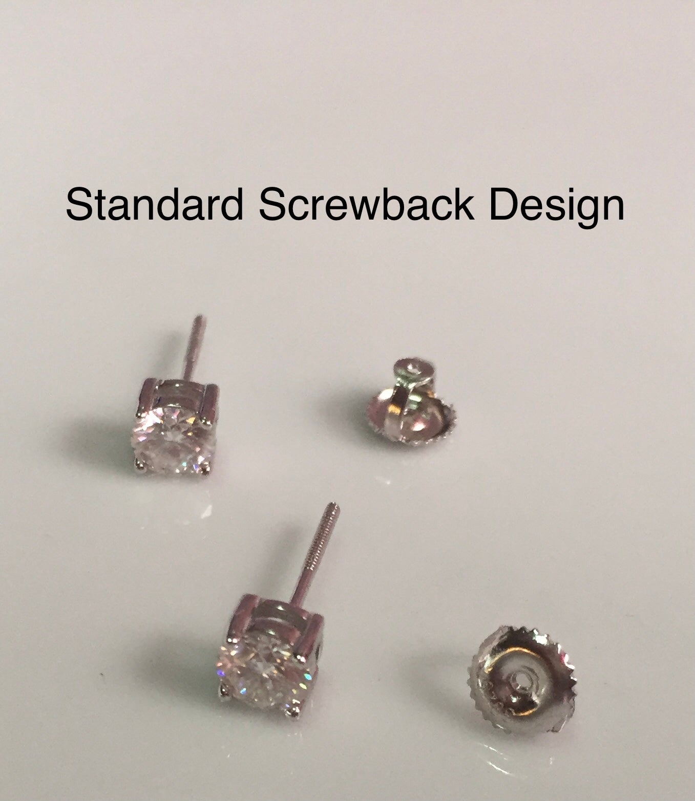 0.5 Carat Moissanite Stud Earrings (5mm); 4 Prong, Screw-back