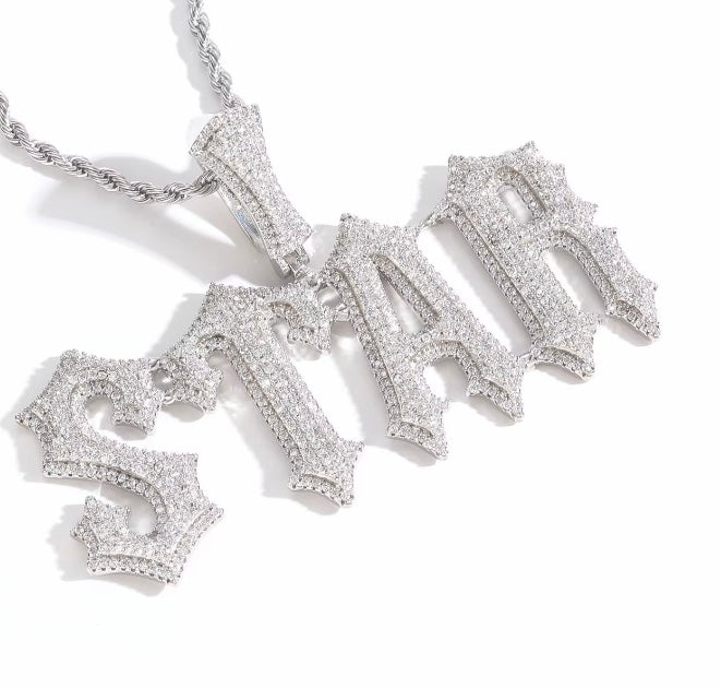 Custom Moissanite Letter/Number Pendant (Gothic Script Style - Medium size)