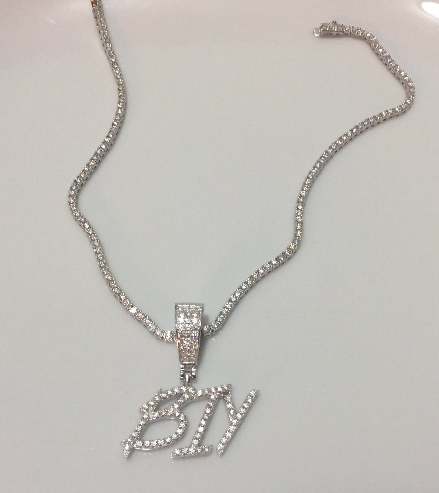 Custom Moissanite Letter/Number Pendant - Small BRUSH FONT