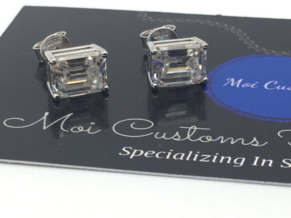 Emerald Cut Moissanite Stud Earrings (2 Carat)