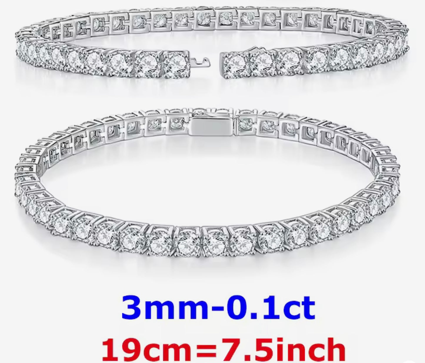 3mm Moissanite Tennis Bracelet: Click-Lock