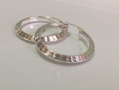 Large Diamond Cut Hoop Earrings