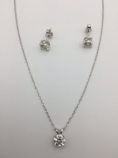 1ct Moissanite Round Cut Necklace+Earrings Set