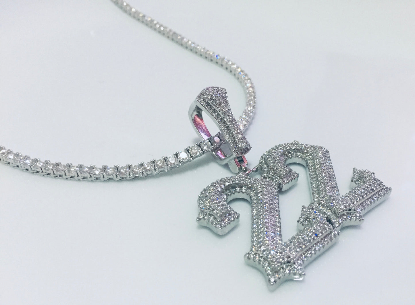Custom Moissanite Letter/Number Pendant (Gothic Script Style - Medium size)
