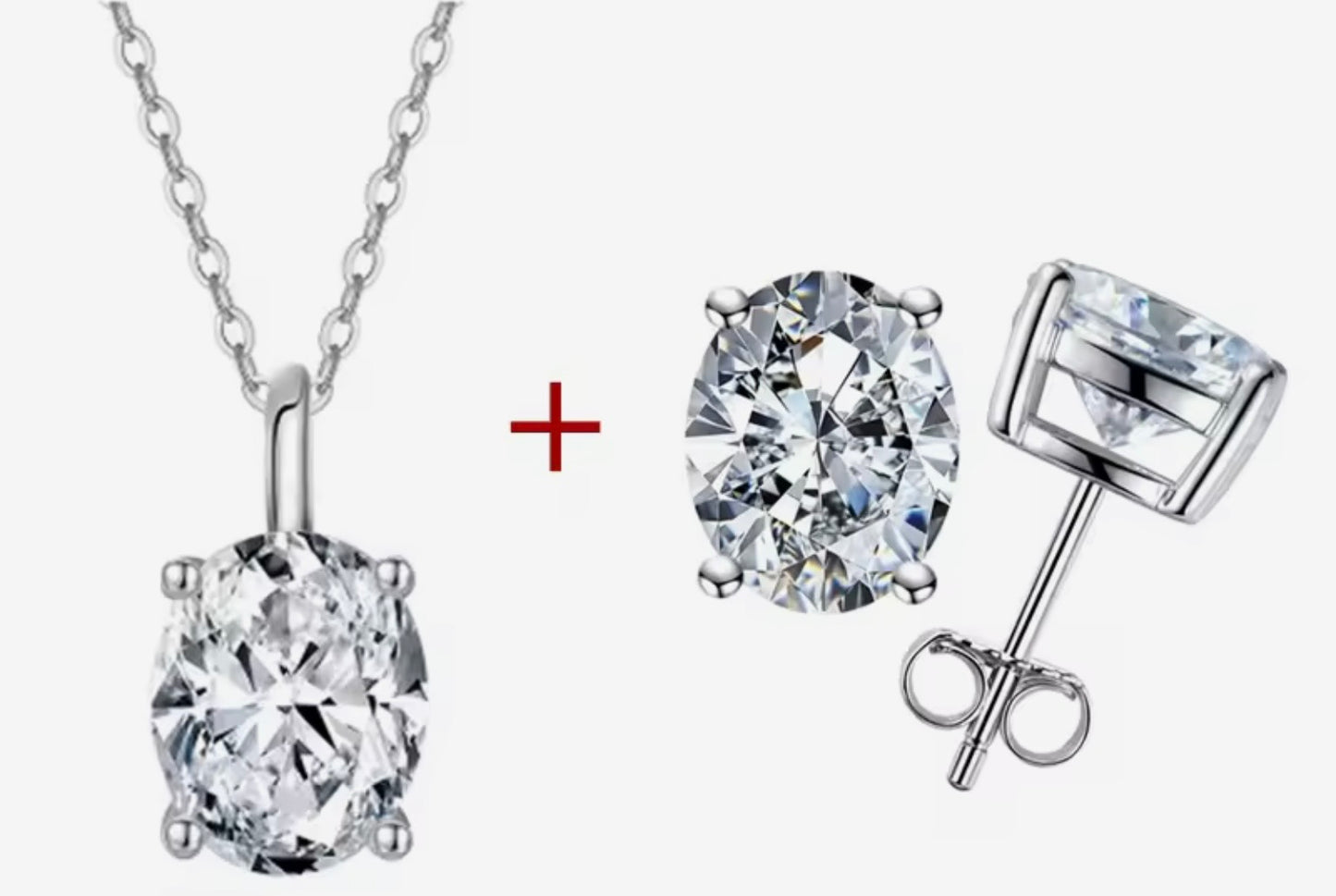1ct Moissanite Oval Cut Necklace+Earrings Set