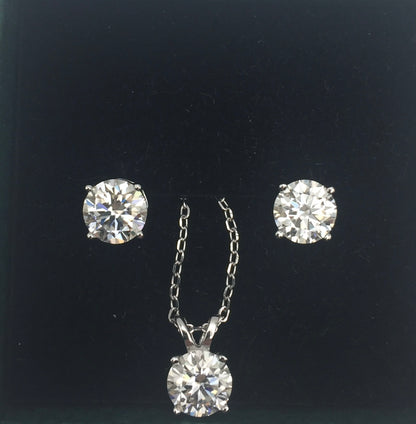 1ct Moissanite Round Cut Necklace+Earrings Set