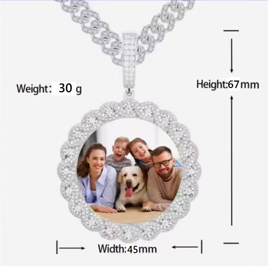 Large Moissanite Memory Photo Pendant (Weave pattern stone style)