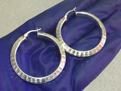 Large Diamond Cut Hoop Earrings