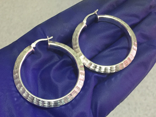Large Diamond Cut Hoop Earrings
