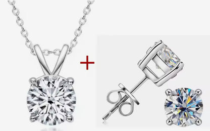 1ct Moissanite Round Cut Necklace+Earrings Set
