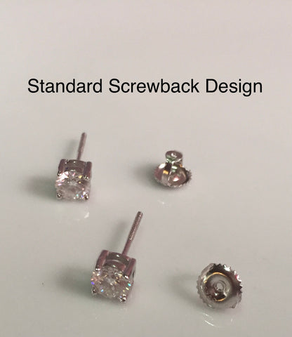 0.5 Carat Moissanite Stud Earrings (5mm); 4 Prong, Screw-back