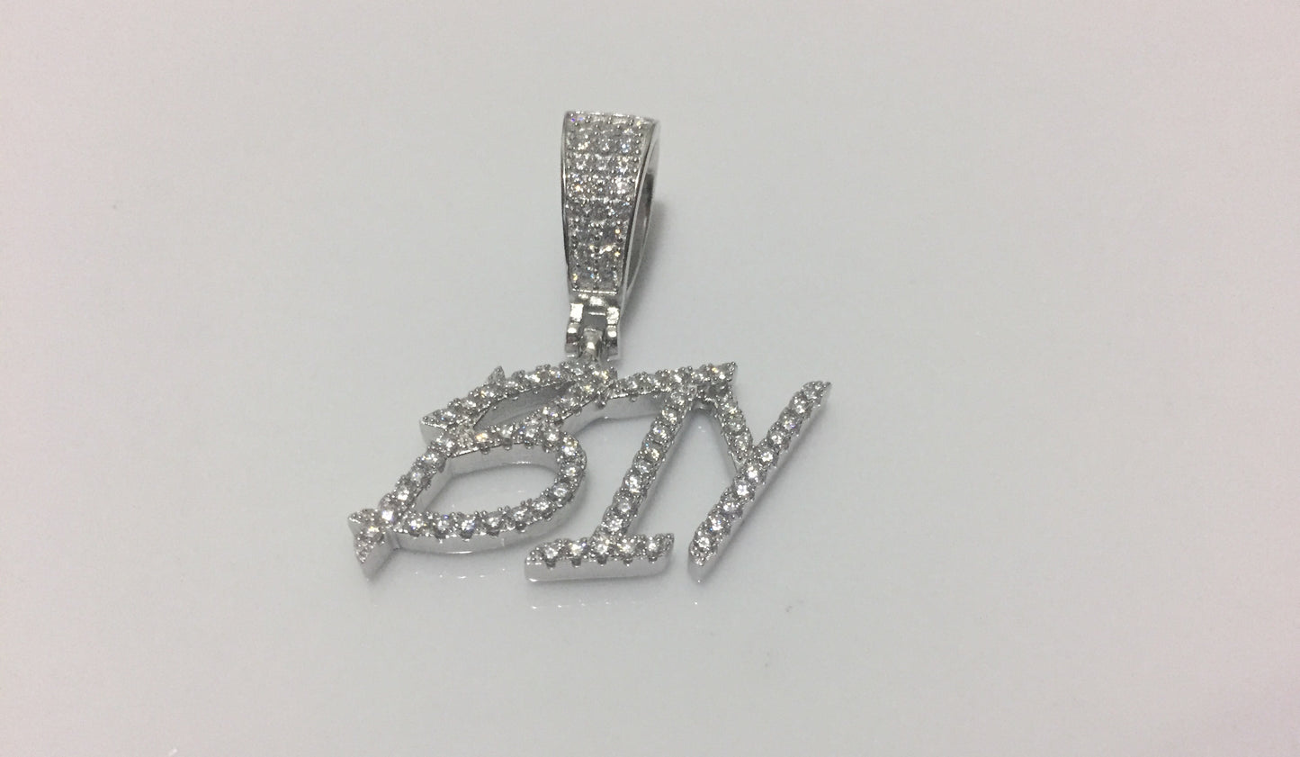Custom Moissanite Letter/Number Pendant - Small BRUSH FONT