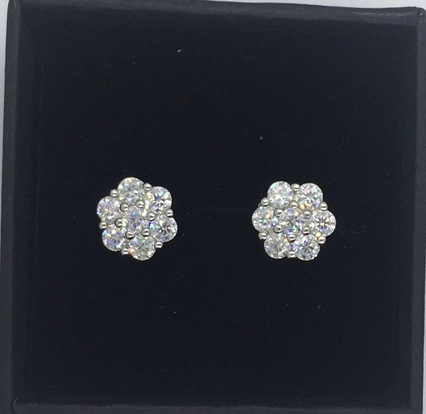 Flower Cluster Moissanite Stud Earrings - 9mm *World Series Edition*