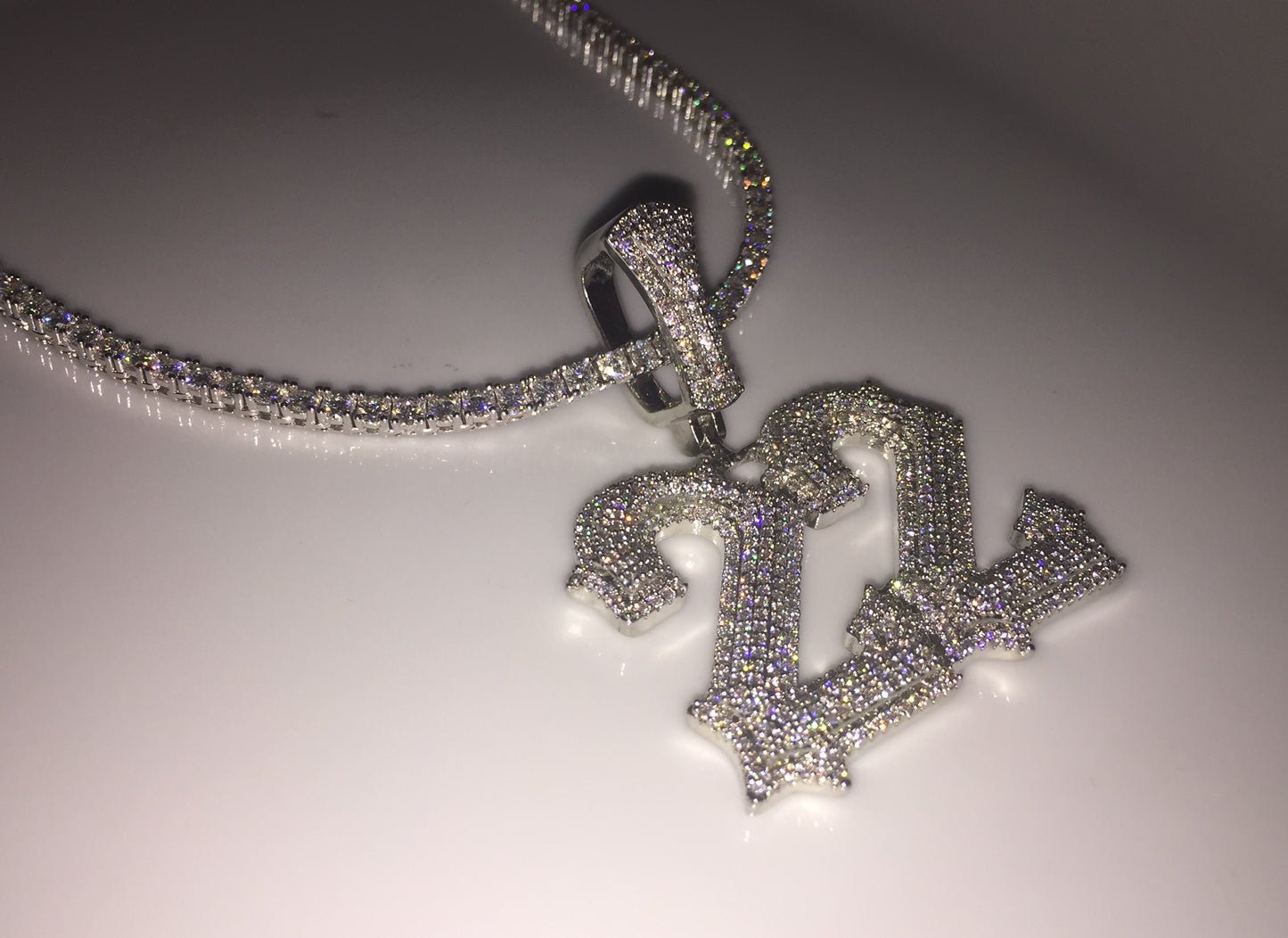 Custom Moissanite Letter/Number Pendant (Gothic Script Style - Medium size)