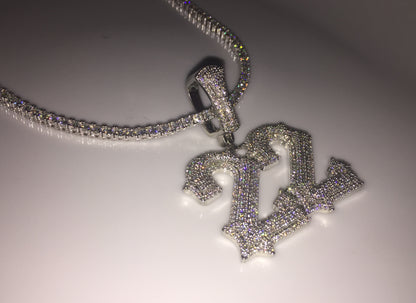 Custom Moissanite Letter/Number Pendant (Gothic Script Style - Medium size)