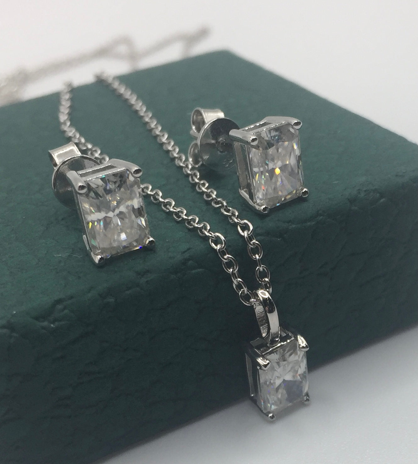 1ct Moissanite Radiant Cut Necklace+Earrings Set