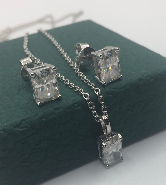 1ct Moissanite Radiant Cut Necklace+Earrings Set