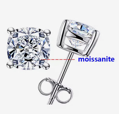 Cushion Cut Moissanite Stud Earrings (2 Carat)
