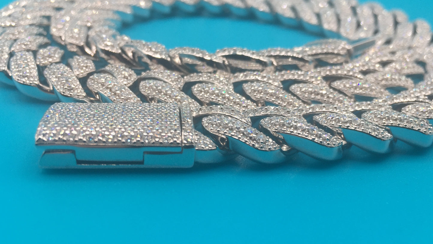 15mm Moissanite 3D Prong Cuban Chain