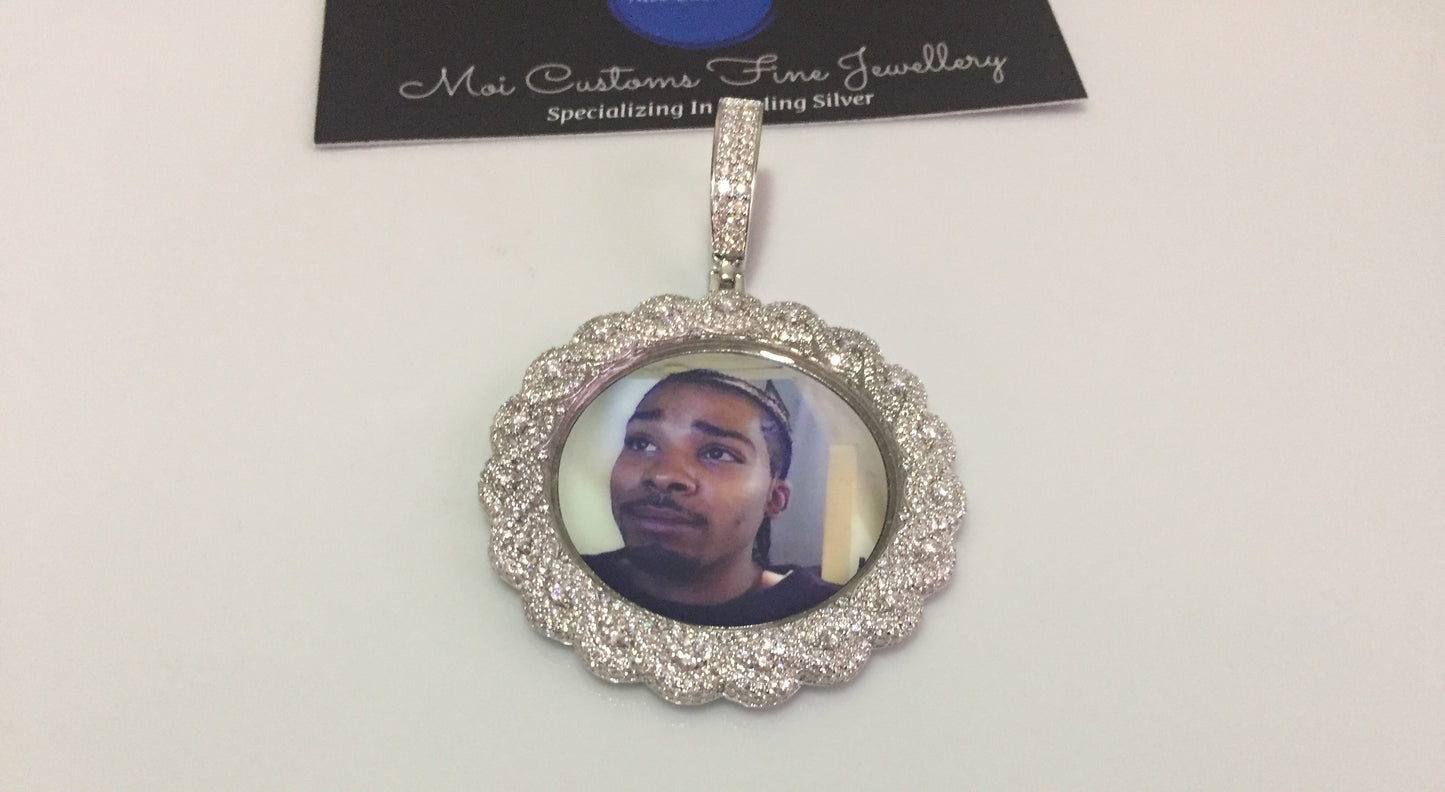 Large Moissanite Memory Photo Pendant (Weave pattern stone style)