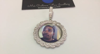Large Moissanite Memory Photo Pendant (Weave pattern stone style)
