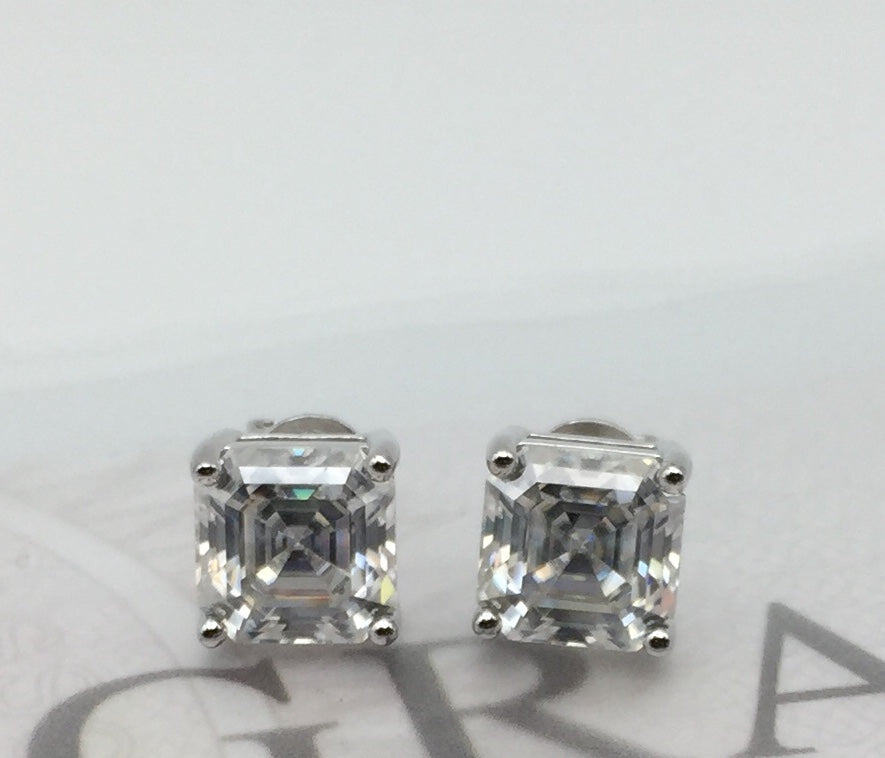 Asscher Cut Moissanite Stud Earrings (2 Carat)