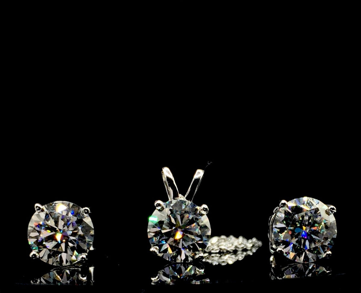 2ct Moissanite Round Brilliant Cut Necklace + Earrings Set