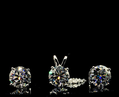 2ct Moissanite Round Brilliant Cut Necklace + Earrings Set