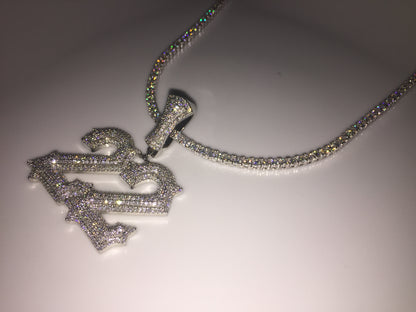 Custom Moissanite Letter/Number Pendant (Gothic Script Style - Medium size)