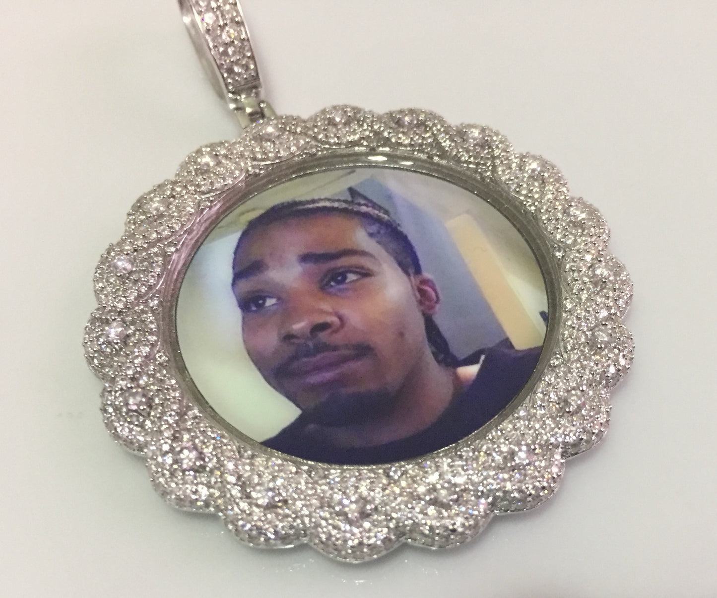 Large Moissanite Memory Photo Pendant (Weave pattern stone style)