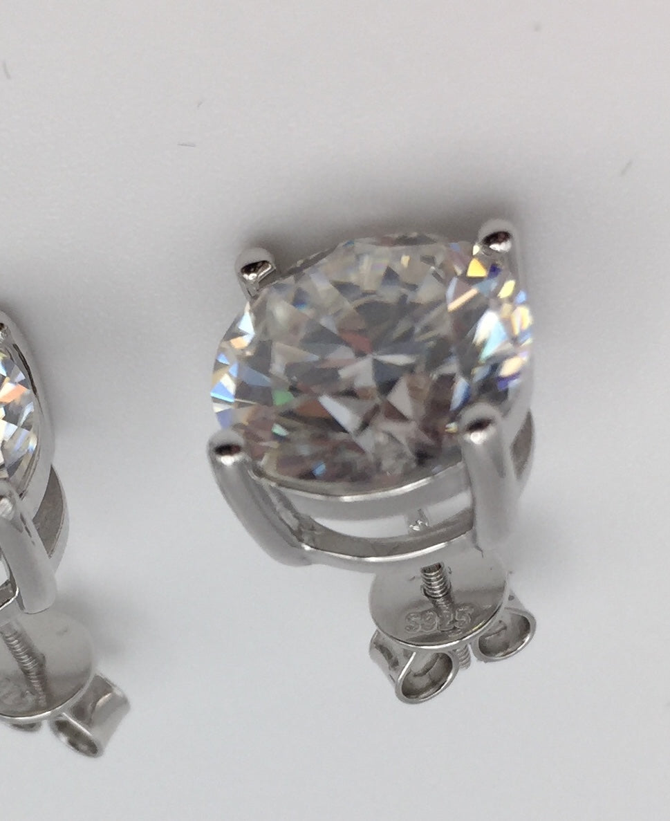 4 Carat VERY LARGE Moissanite Stud Earrings (Screw-back, 4 prong)