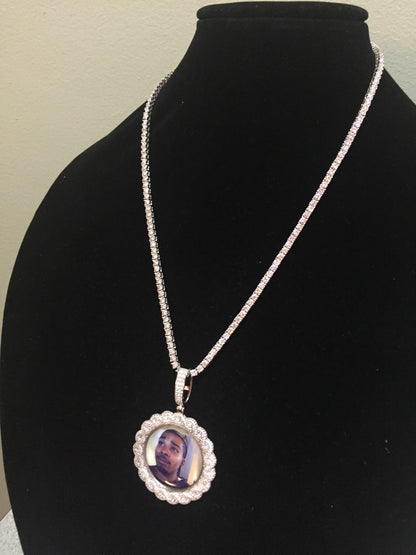 Large Moissanite Memory Photo Pendant (Weave pattern stone style)