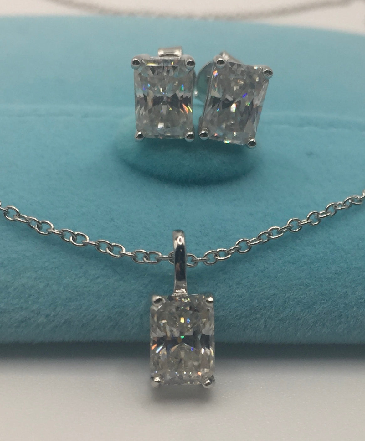 1ct Moissanite Radiant Cut Necklace+Earrings Set