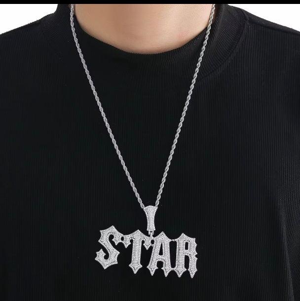 Custom Moissanite Letter/Number Pendant (Gothic Script Style - Medium size)
