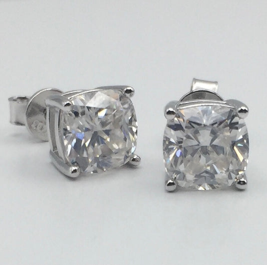 Cushion Cut Moissanite Stud Earrings (2 Carat)