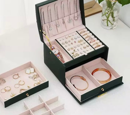 3-Layer Travel Jewelry Case with Lock
