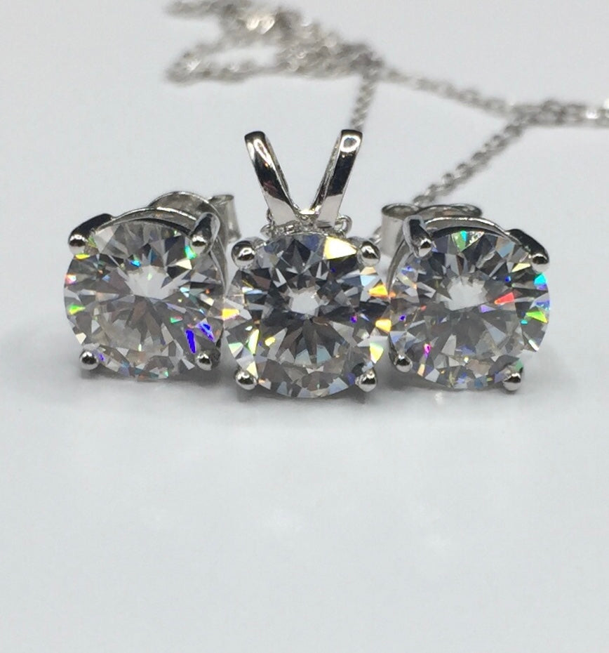 2ct Moissanite Round Brilliant Cut Necklace + Earrings Set