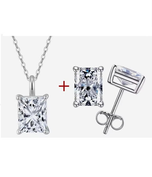 1ct Moissanite Radiant Cut Necklace+Earrings Set