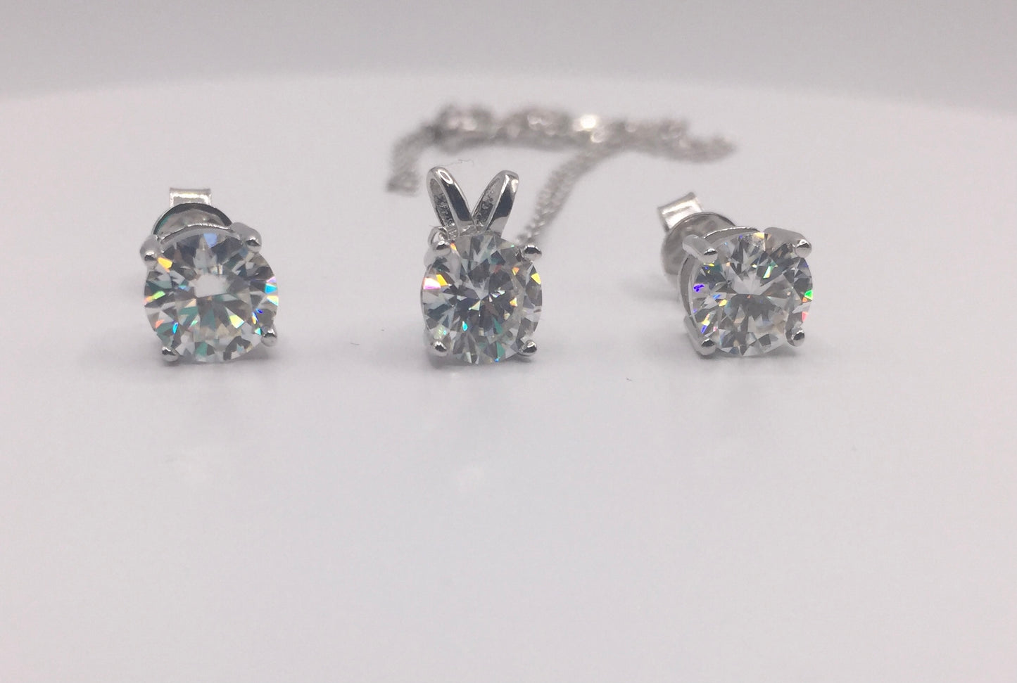 1ct Moissanite Round Cut Necklace+Earrings Set