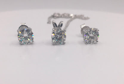 1ct Moissanite Round Cut Necklace+Earrings Set