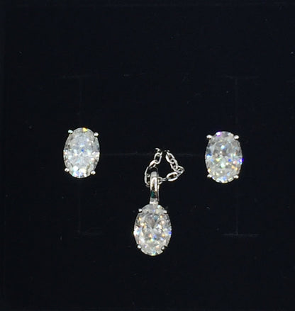 1ct Moissanite Oval Cut Necklace+Earrings Set