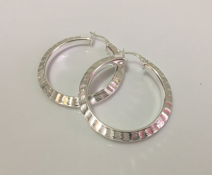 Large Diamond Cut Hoop Earrings