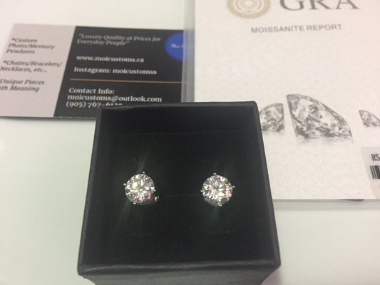 2 Carat Moissanite Stud Earrings (8mm, Screw-back)