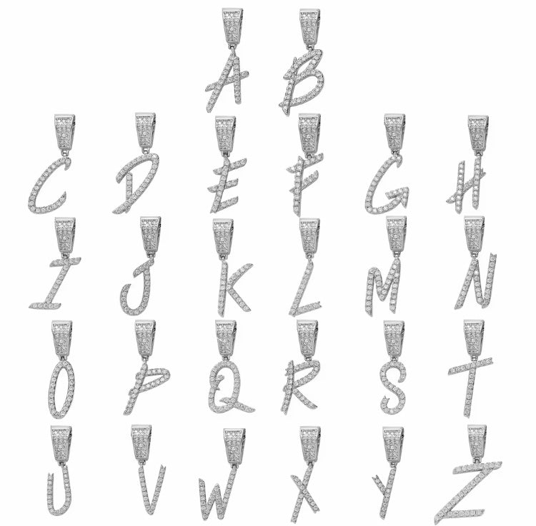 Custom Moissanite Letter/Number Pendant - Small BRUSH FONT