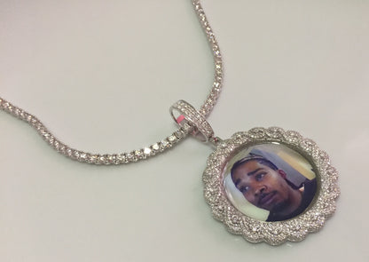 Large Moissanite Memory Photo Pendant (Weave pattern stone style)
