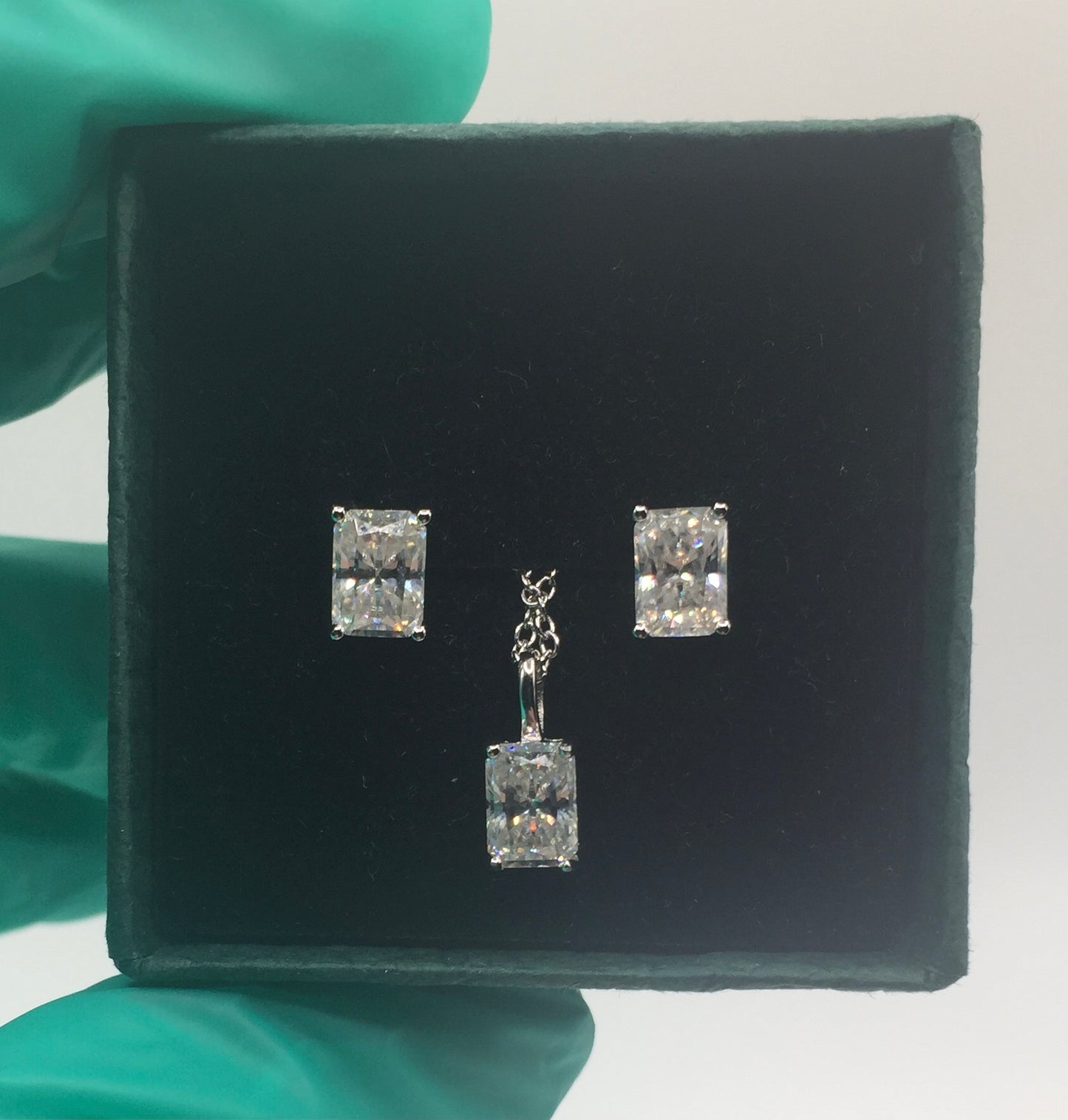 1ct Moissanite Radiant Cut Necklace+Earrings Set