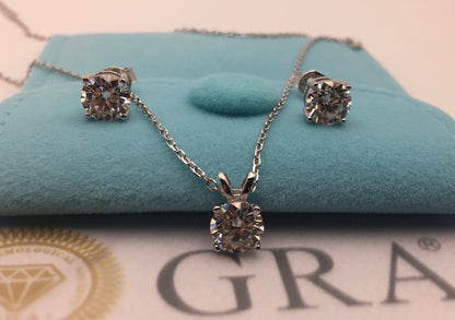 1ct Moissanite Round Cut Necklace+Earrings Set