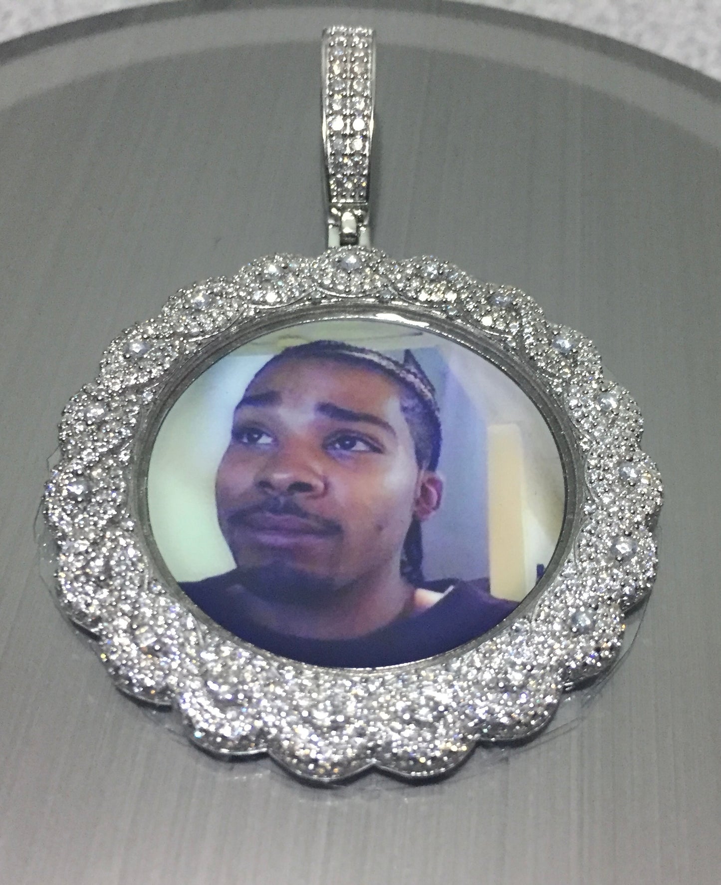 Large Moissanite Memory Photo Pendant (Weave pattern stone style)