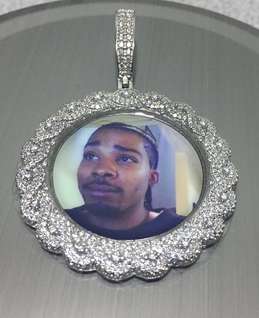 Large Moissanite Memory Photo Pendant (Weave pattern stone style)