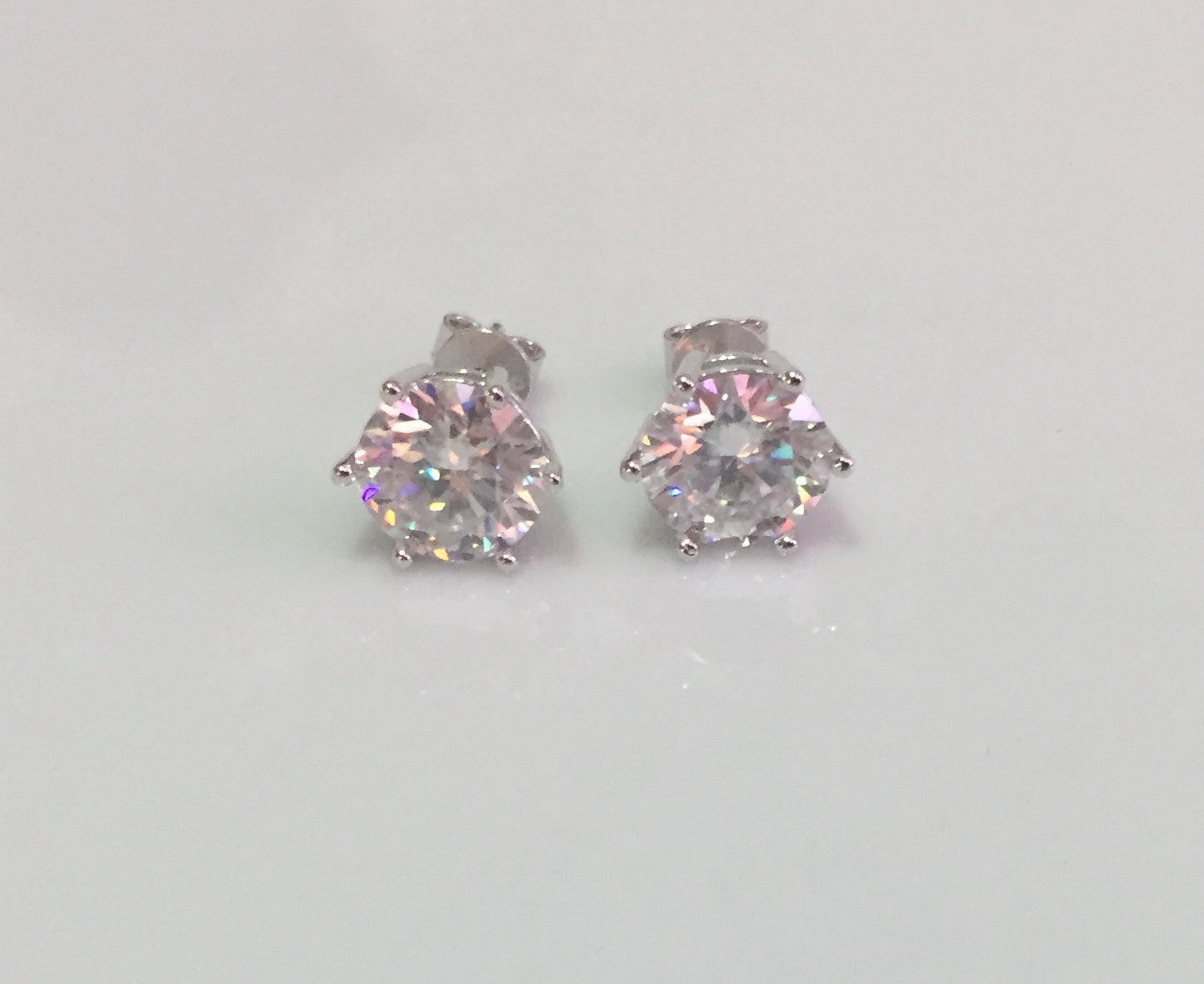 Moissanite Studs: 0.5 - 2 Cts. (Pushback, 6 Prong)
